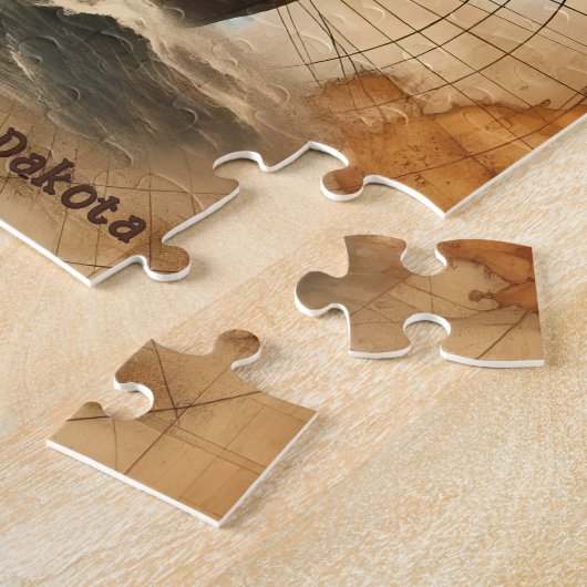  Sepia Nautische Kaart en Zeilschip Legpuzzel (Zijkant)