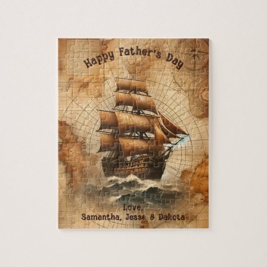 Sepia Nautische Kaart en Zeilschip Legpuzzel (Verticaal)