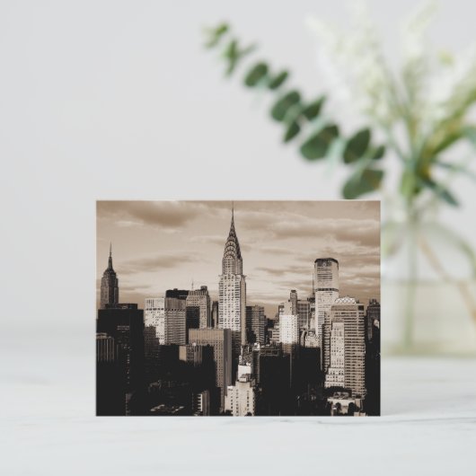 Sepia New York City Ink Sketch Briefkaart (Staand voorkant)