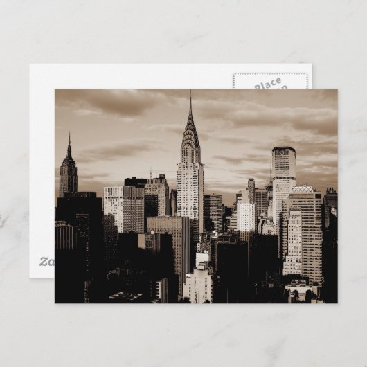 Sepia New York City Ink Sketch Briefkaart (Voorkant / Achterkant)