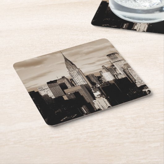 Sepia New York City Ink Sketch Kartonnen Onderzetters (Schuin)