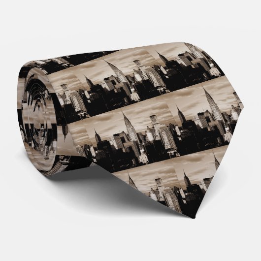 Sepia New York City Ink Sketch Stropdas (Opgerold)