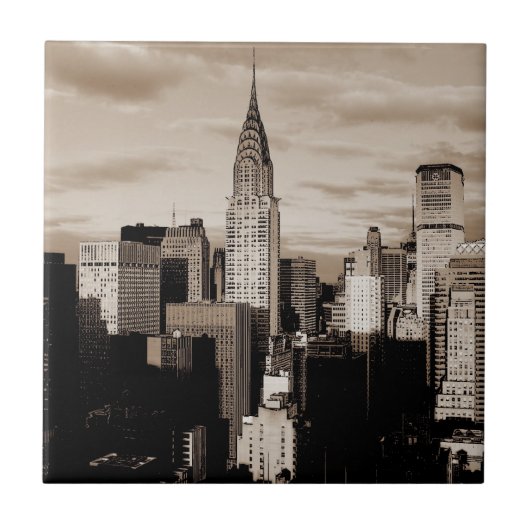 Sepia New York City Ink Sketch Tegeltje (Voorkant)