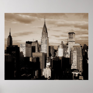 Sepia New York City inkschets poster