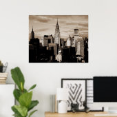 Sepia New York City inkschets poster (Thuiskantoor)