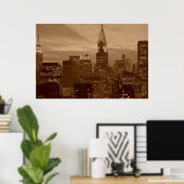 Sepia New York City nacht Poster (Thuiskantoor)