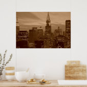 Sepia New York City nacht Poster (Keuken)