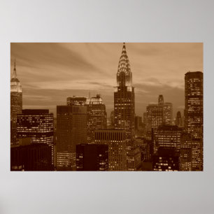 Sepia New York City nacht Poster