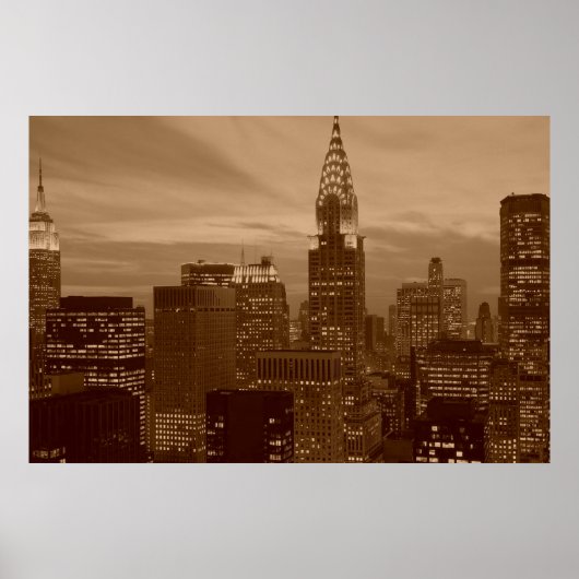 Sepia New York City nacht Poster (Voorkant)
