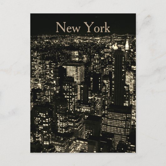 Sepia New York City Night Skyline Briefkaart (Voorkant)