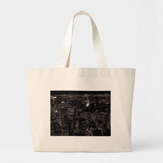 Sepia New York City Night Skyline Grote Tote Bag (Voorkant)