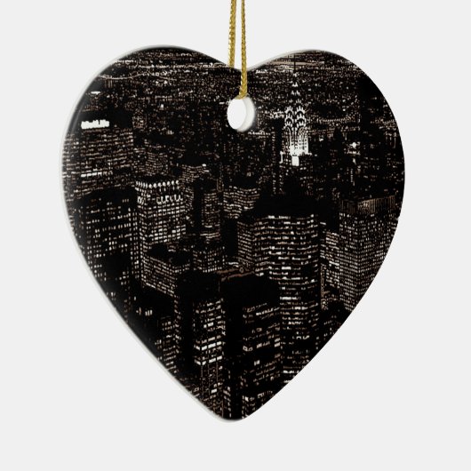 Sepia New York City Night Skyline Keramisch Ornament (Rechts)