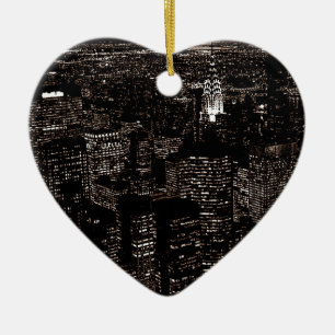 Sepia New York City Night Skyline Keramisch Ornament