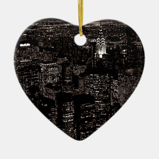 Sepia New York City Night Skyline Keramisch Ornament (Voorkant)