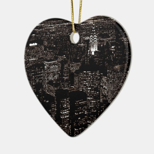 Sepia New York City Night Skyline Keramisch Ornament (Links)