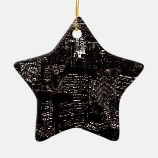 Sepia New York City Night Skyline Keramisch Ornament (Voorkant)