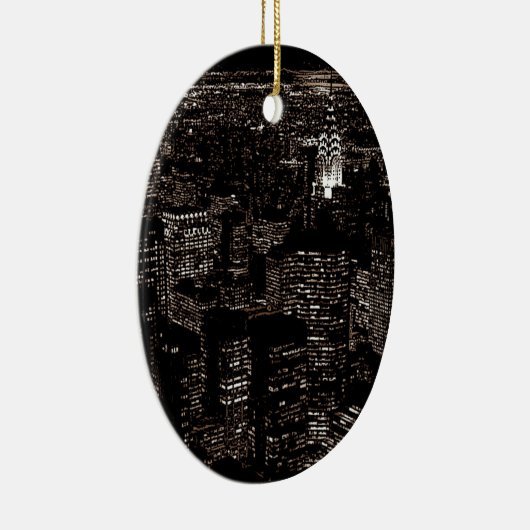 Sepia New York City Night Skyline Keramisch Ornament (Rechts)