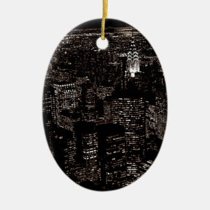 Sepia New York City Night Skyline Keramisch Ornament