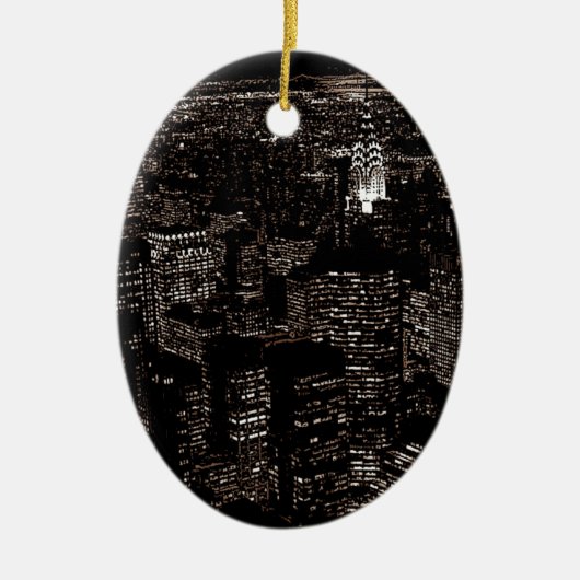 Sepia New York City Night Skyline Keramisch Ornament (Voorkant)