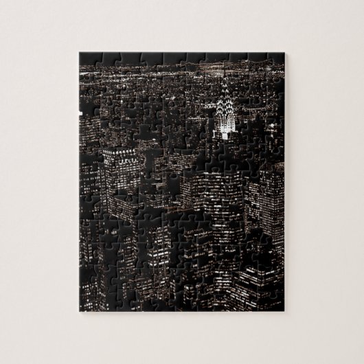 Sepia New York City Night Skyline Legpuzzel (Verticaal)