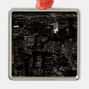 Sepia New York City Night Skyline Metalen Ornament