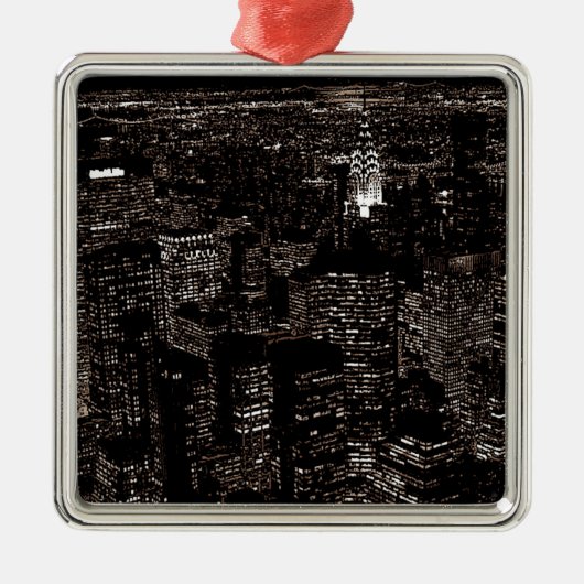 Sepia New York City Night Skyline Metalen Ornament (Voorkant)