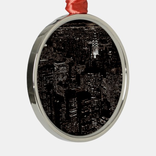 Sepia New York City Night Skyline Metalen Ornament (Rechts)