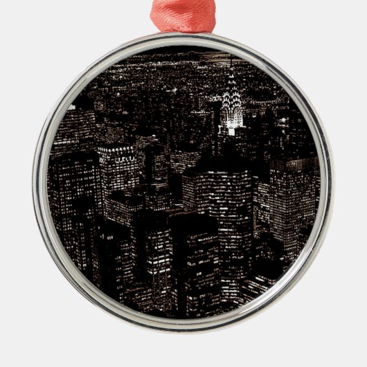 Sepia New York City Night Skyline Metalen Ornament (Voorkant)