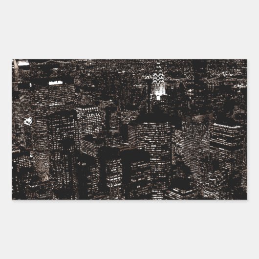 Sepia New York City Night Skyline Rechthoekige Sticker (Voorkant)