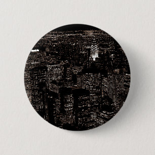 Sepia New York City Night Skyline Ronde Button 5,7 Cm