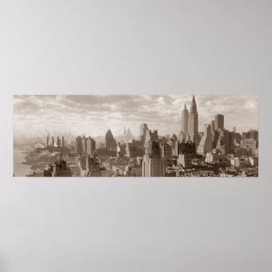  Sepia New York City Panoramisch Poster Print