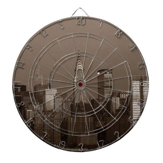 Sepia New York City Skyline Dartbord (Voorkant)