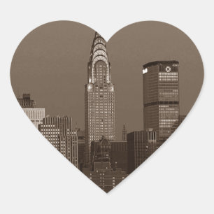 Sepia New York City Skyline Hart Sticker