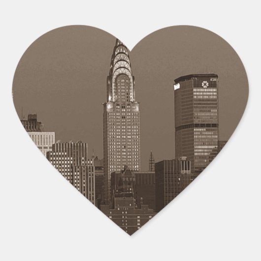 Sepia New York City Skyline Hart Sticker (Voorkant)