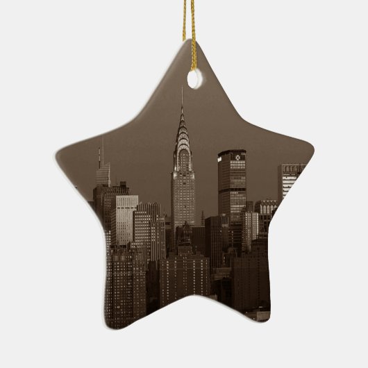 Sepia New York City Skyline Keramisch Ornament (Rechts)