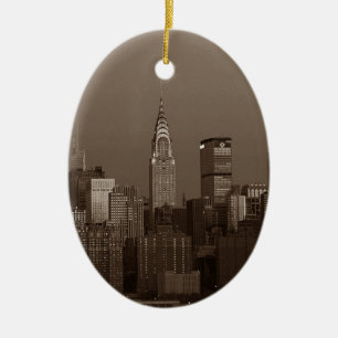 Sepia New York City Skyline Keramisch Ornament