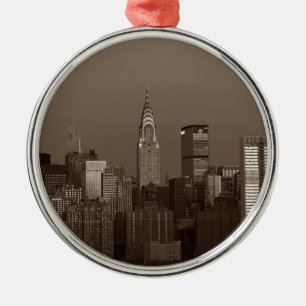 Sepia New York City Skyline Metalen Ornament