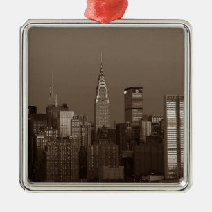 Sepia New York City Skyline Metalen Ornament