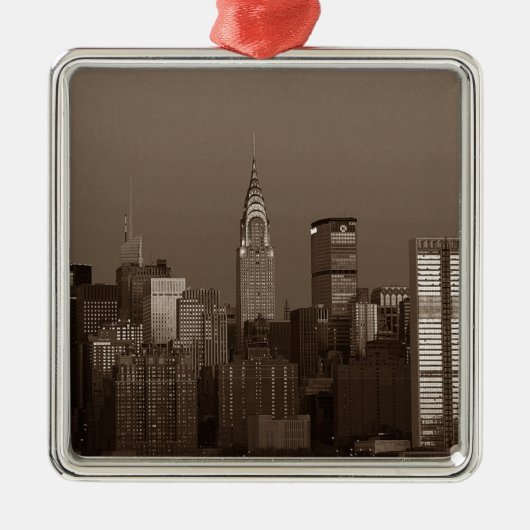 Sepia New York City Skyline Metalen Ornament (Voorkant)