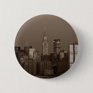 Sepia New York City Skyline Ronde Button 5,7 Cm