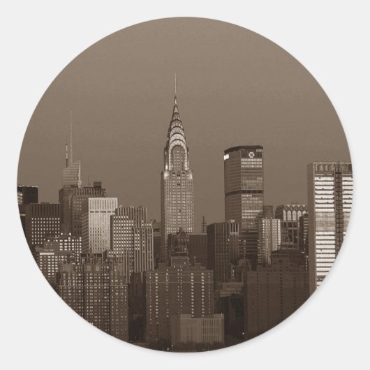 Sepia New York City Skyline Ronde Sticker (Voorkant)
