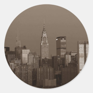 Sepia New York City Skyline Ronde Sticker