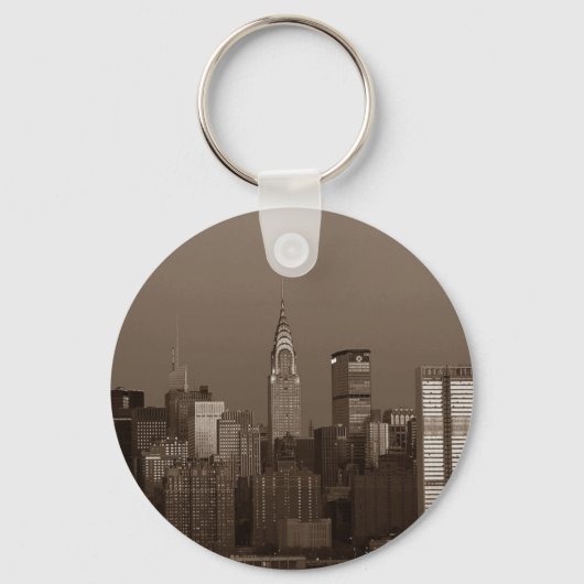 Sepia New York City Skyline Sleutelhanger (Voorkant)
