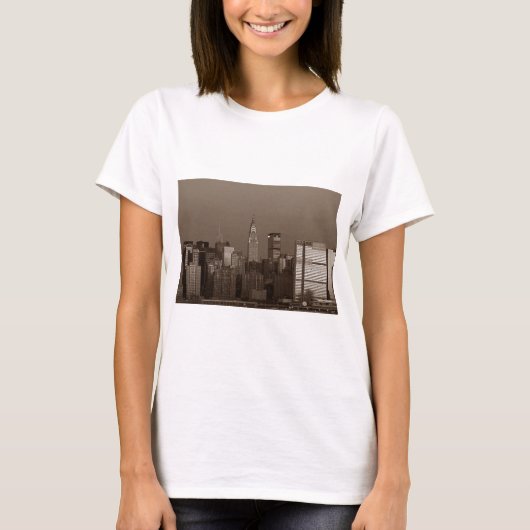Sepia New York City Skyline T-shirt (Voorkant)