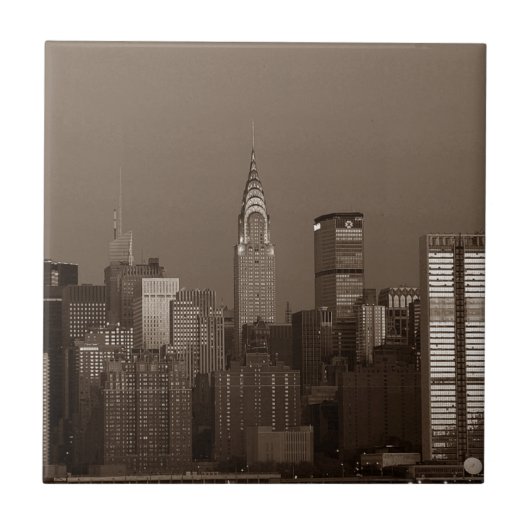 Sepia New York City Skyline Tegeltje (Voorkant)