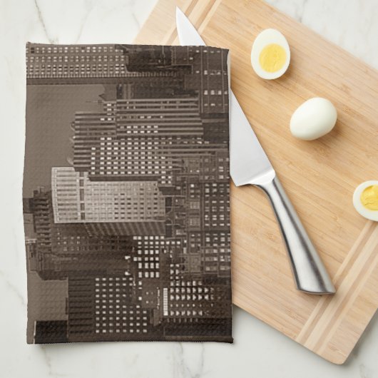 Sepia New York City Skyline Theedoek (Quarter Fold)