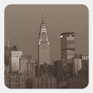 Sepia New York City Skyline Vierkante Sticker