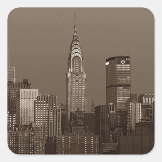Sepia New York City Skyline Vierkante Sticker (Voorkant)