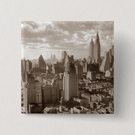 Sepia New York City Vierkante Button 5,1 Cm (Voorkant)