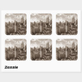 Sepia New York City Vierkante Sticker (Vel)